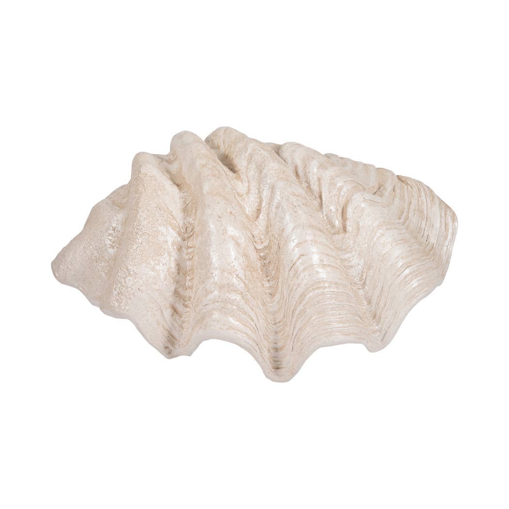 Bowl - Ivory Polyresin Pearlized Clam Shell, 25 in.
