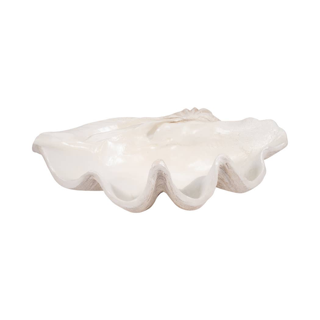 Bowl - Ivory Polyresin Pearlized Clam Shell, 25 in.