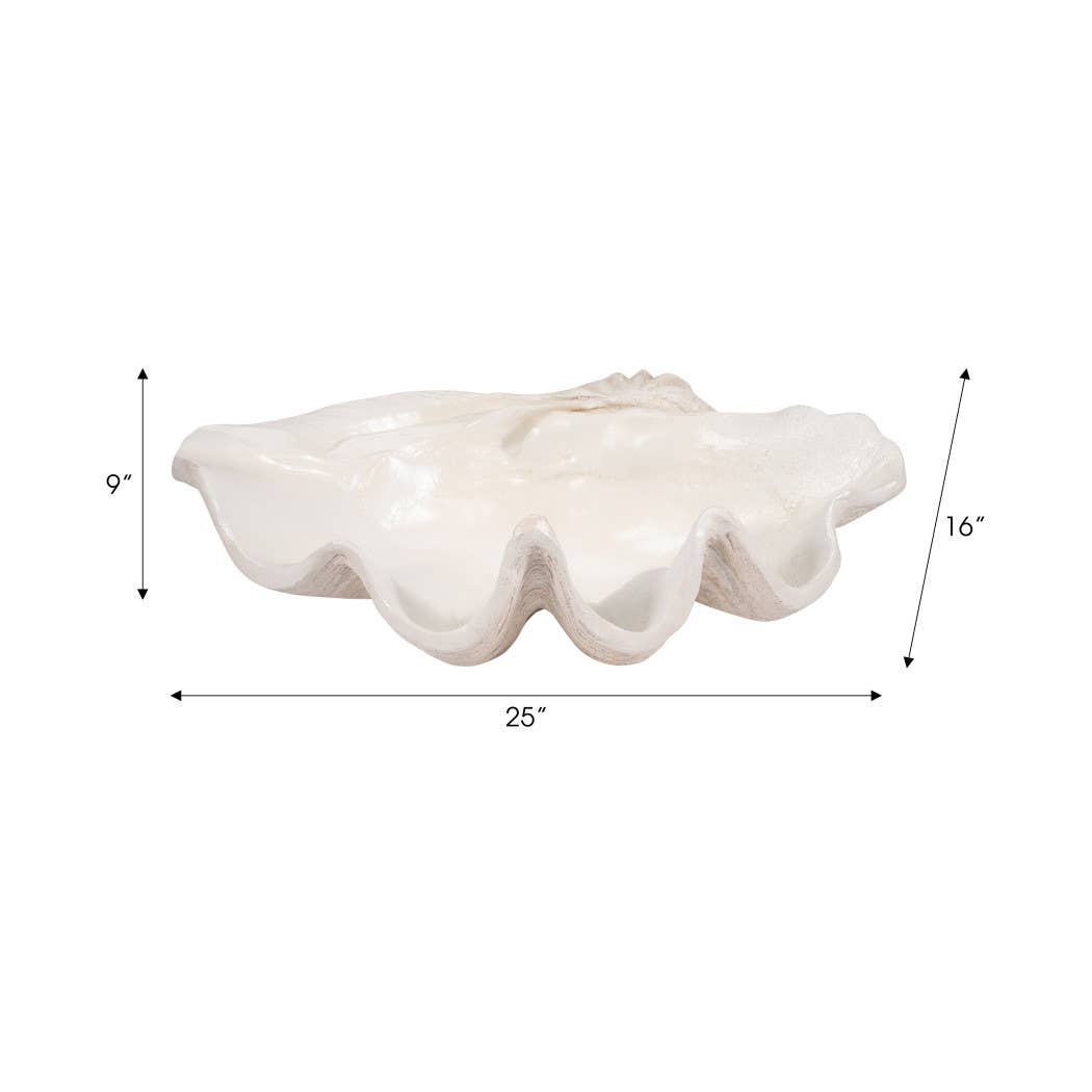 Bowl - Ivory Polyresin Pearlized Clam Shell, 25 in.