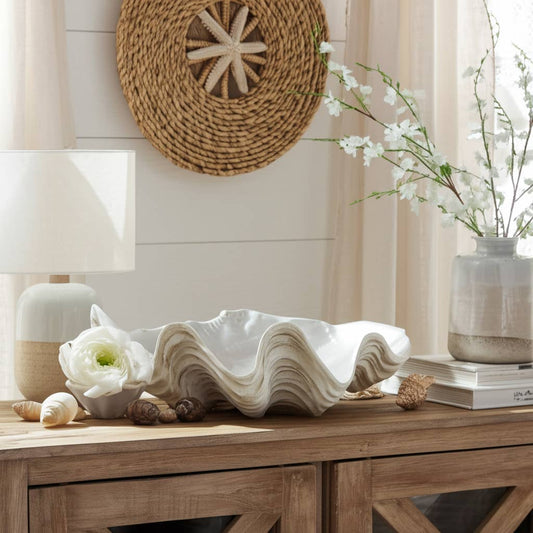 Decorative Bowl - Ivory Resin Coastal Pearlized Shell, 9 in.
